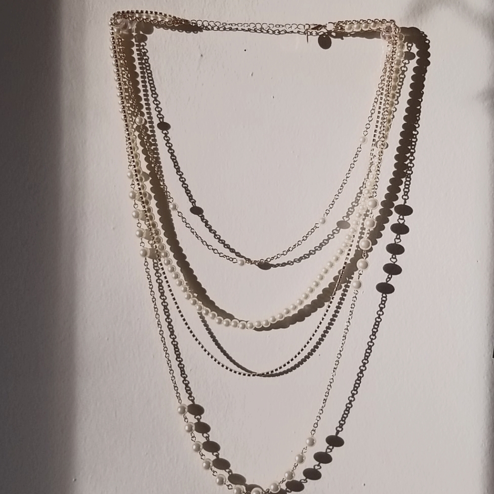 Pearl and Diamond Gold Plated Layered Necklace
